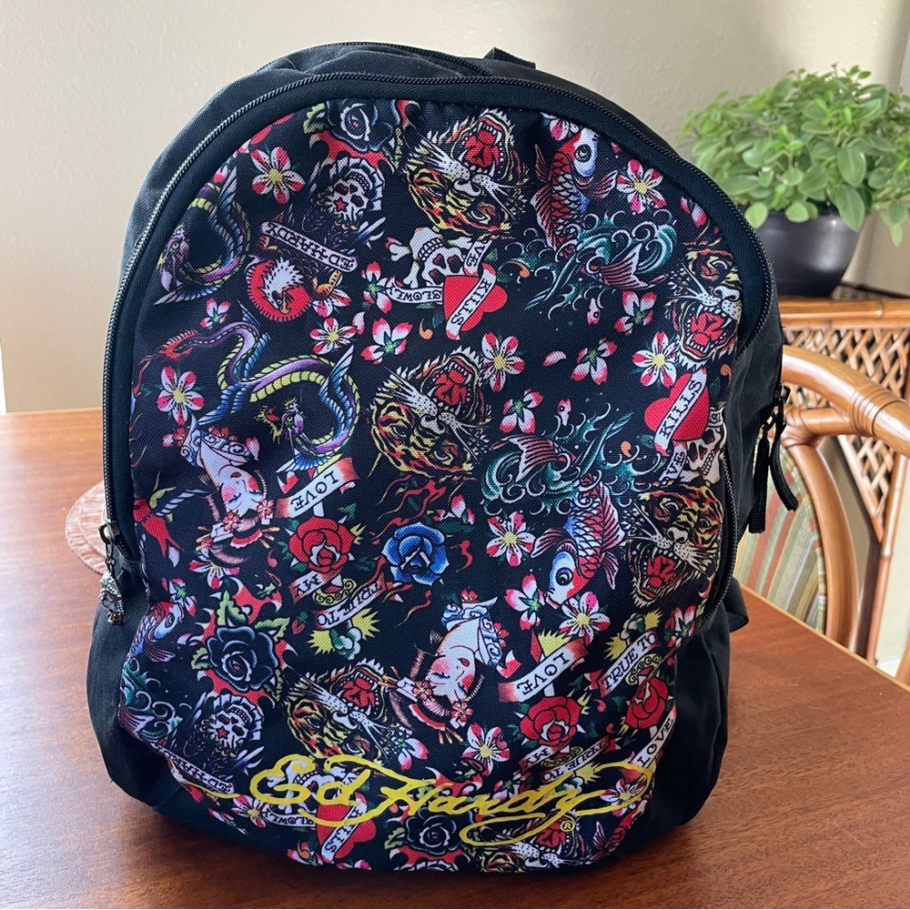 Ed Hardy Tattoo Print Misha Backpack Black with Multicolor print